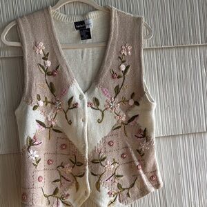 Floral Embroidered Knit Vest